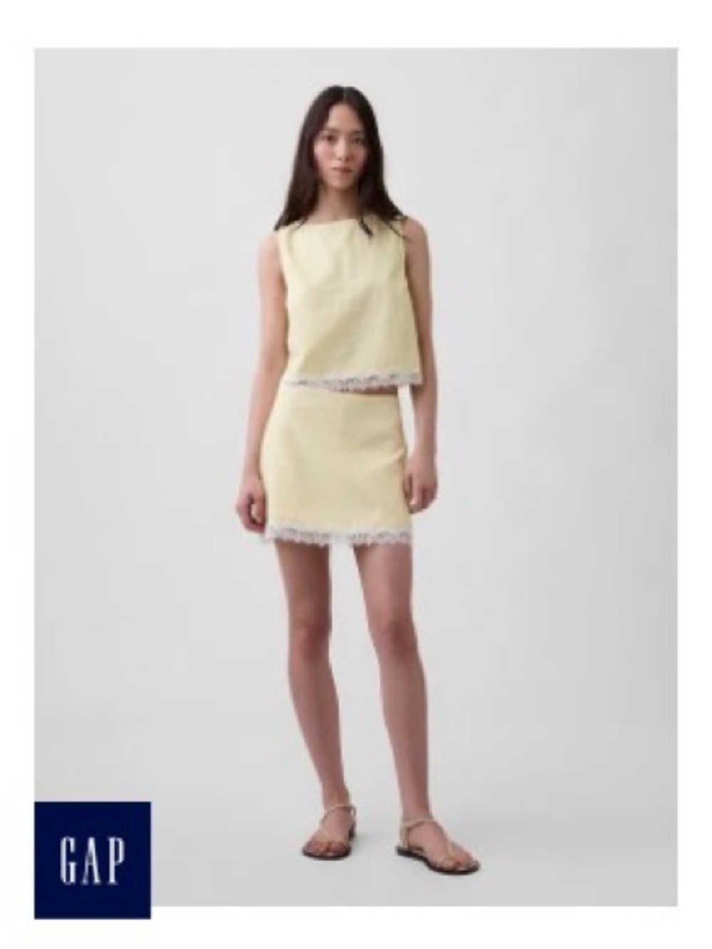 NWOT GAP Pale Yellow Lace-Trim Mini Skirt